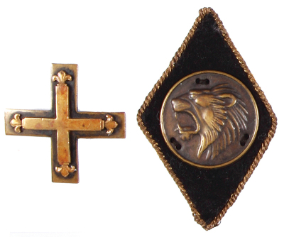 Freikorps Epp sleeve badge, 1.5" d.; with, Freikorps Baltic Cross, gilded and black bronze, good condition.