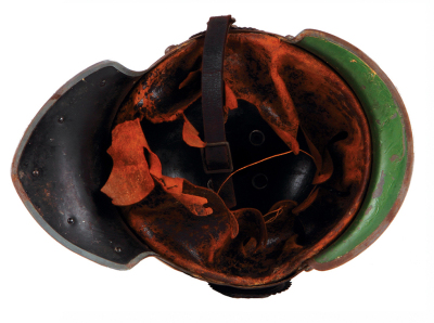 German helmet, 11.2" ht., Jäger zu Pferde, missing part of strap, liner in very worn condition, two dents in rear. - 5