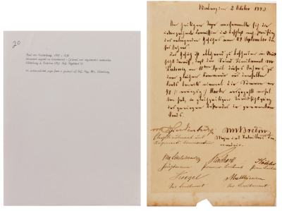 Two documents, 8.2” x 10.6”, signed letter dated 6. August 1914, from Grand Admiral Tirpitz, Imperial Chief of the German Fleet, on one page of a four page folded sheet, signed by Alfred von Tirpitz, a thank you note to Dr. L. Darmstaedter, fold marks, ot - 3