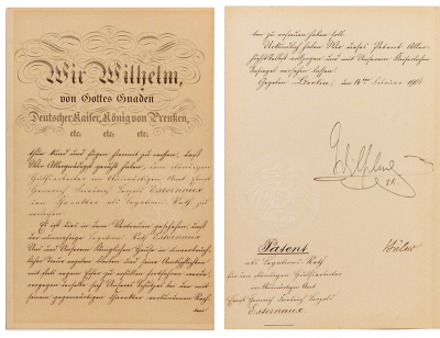 Document, 8.3” x 13.0”, signed letter dated 14. Februar 1904 from Kaiser Wilhelm II. On two pages of a four page folded sheet, signed by Kaiser Wilhelm II and Bernhard von Bulow, embossed with Imperial seal, good condition. 