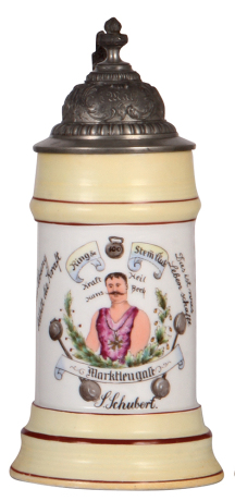 Porcelain stein, .5L, transfer & hand-painted, Ring & Stemm Club, Kraft Heil, Marktleugaft, pewter lid, mint. 