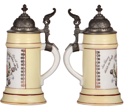 Porcelain stein, .5L, transfer & hand-painted, Ring & Stemm Club, Kraft Heil, Marktleugaft, pewter lid, mint.  - 2