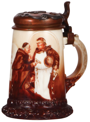 Porcelain stein, .5L, hand-painted, marked Belleek, artist J.S. Kimes, 1902, silver & copper lid, a little wear. 