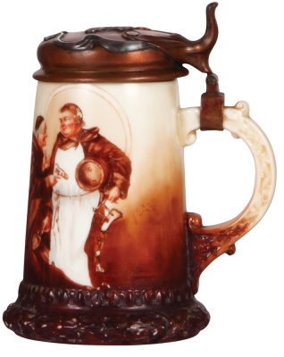 Porcelain stein, .5L, hand-painted, marked Belleek, artist J.S. Kimes, 1902, silver & copper lid, a little wear.  - 2