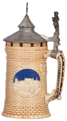 Character stein, .5L, pottery, marked F. & M. N., Nürnberg Tower, Hans Sachs, mint.