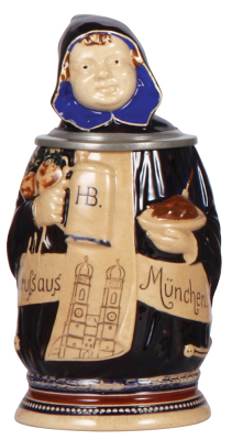 Character stein, .5L, pottery, marked Reinhold Merkelbach, 323, Munich Child, browning, otherwise mint. 