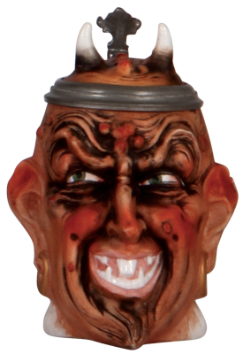 Character stein, .25L, porcelain, by E. Bohne & Söhne, Devil, mint. 