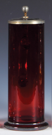 Glass stein, .5L, blown, ruby flashed inside, matching glass inlaid lid, mint.