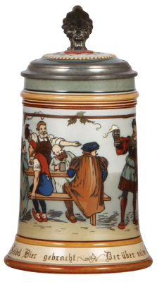 Mettlach stein, .5L, 2028, etched, inlaid lid, mint.