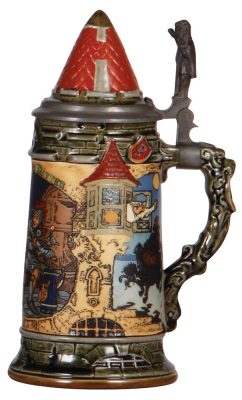 Mettlach stein .5L, 2382, etched, by H. Schlitt, inlaid lid, mint.  - 2