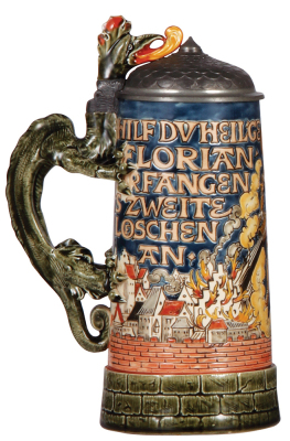 Mettlach stein, 1.0L, 1786, etched, by Otto Hupp, pewter lid, mint. - 3