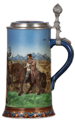 Mettlach stein, 1.0L, 2082, etched, Wilhelm Tell, inlaid lid, mint. - 2