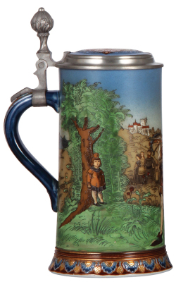 Mettlach stein, 1.0L, 2082, etched, Wilhelm Tell, inlaid lid, mint. - 3