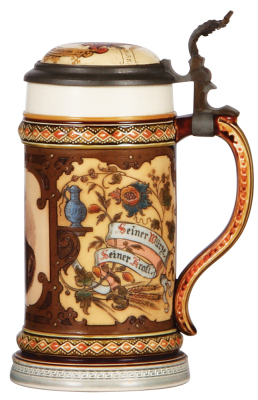 Mettlach stein, .5L, 2136, PUG & etched, Aldolphus Busch, Anheuser Busch Brewing Company, inlay cracks, small top rim chip. - 2