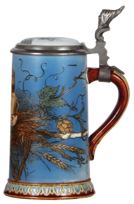 Mettlach stein, .5L, 2134, etched, by H. Schlitt, inlaid lid, mint. - 2