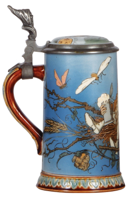 Mettlach stein, .5L, 2134, etched, by H. Schlitt, inlaid lid, mint. - 3