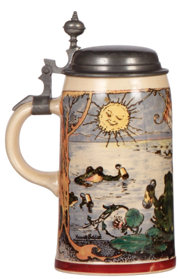 Mettlach stein, .5L, 1038 [1909], PUG, by H. Schlitt, pewter lid, mint.  - 3