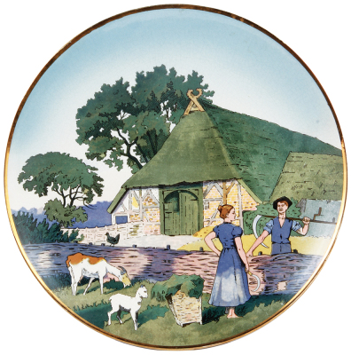 Mettlach plaque, 17.3" d., 1105/1044, PUG, Bauernhaus v. 1668 in Hohnstorf Kr. Winsen a./Lr., mint. 