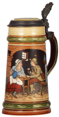 Mettlach stein, .5L, 2807, etched, inlaid lid, mint. 