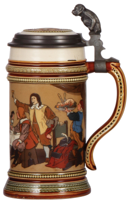 Mettlach stein, .5L, 2532, etched, by F. Quidenus, inlaid lid, mint.  - 2