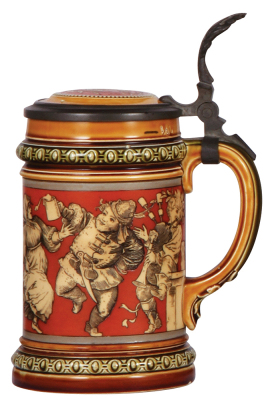 Mettlach stein, .5L, 2057, etched, inlaid lid, mint. - 2