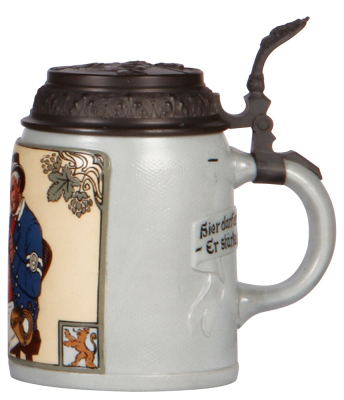 Mettlach stein, .5L, 3085, etched, tapestry, pewter lid, mint. - 2