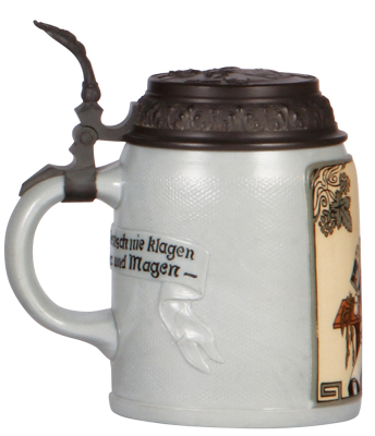 Mettlach stein, .5L, 3085, etched, tapestry, pewter lid, mint. - 3