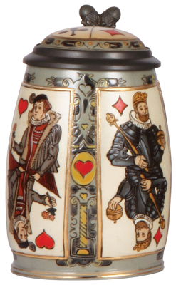 Mettlach stein, .5L, 2093, etched, inlaid lid, mint.