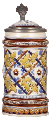 Mettlach stein, .5L, 1224, mosaic, inlaid lid, mint. 