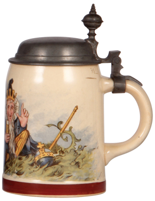 Mettlach stein, .5L, 1010 [1909], PUG, by H. Schlitt, pewter lid, mint.  - 2