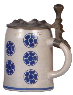 Stoneware stein, .5L, transfer & hand-painted, marked M. & W. Gr., design by L. Hohlwein, pewter lid, mint. - 2