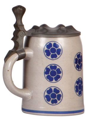 Stoneware stein, .5L, transfer & hand-painted, marked M. & W. Gr., design by L. Hohlwein, pewter lid, mint. - 3