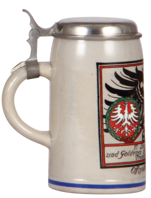 Stoneware stein, .25L, transfer & hand-painted, 17. Deutsches Bundesschiessen 1912, Frankfurt, signed F. Ringer, pewter lid, mint. - 3