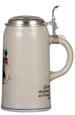 Stoneware stein, 1.0L, transfer, Zur Erinnerung an das 100 jährige Geschäftsjubiläum der Firma F.X. Meiller München, 1850 - 1950, relief pewter lid, mint. - 2