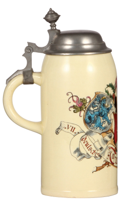 Pottery stein, 1.0L, transfer & hand-painted, VII. Deutsches Turnfest, München, 1889, pewter lid, mint. - 3