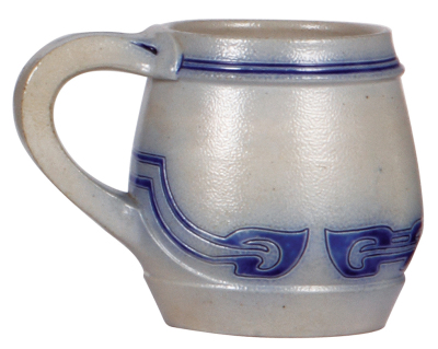 Stoneware stein, .5L, relief, marked 1428, Westerwald Art Pottery, designed by Henry van de Velde, blue saltglaze, Art Nouveau, rare, mint. - 3