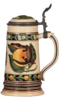 Pottery stein, .5L, relief, marked 6007, by Marzi & Remy, Souvenir of Florida, inlaid lid, a little wear.  - 2