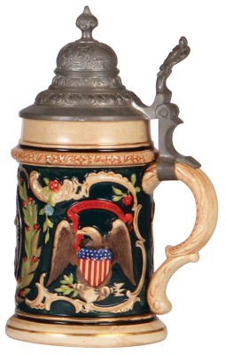 Pottery stein, .5L, relief, 1267, by Reinhold Hanke, Rear Admiral W.S. Schley U.S.N., pewter lid, mint.  - 2