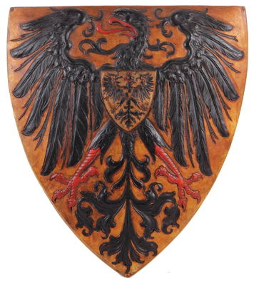 Wood & leather plaque, 11.5" x 10.2", relief, Prussian Eagle, good condition.