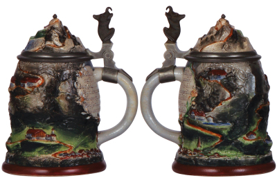 Character stein, .5L, stoneware, marked Martin Pauson, Zugspitze, missing pewter cross finial, body mint. - 2