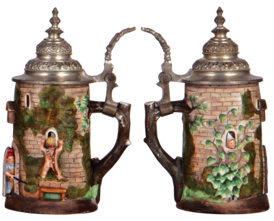 Character stein, .25L, porcelain, marked Martin Pauson, Tower, pewter lid is old replacement, otherwise mint. - 2