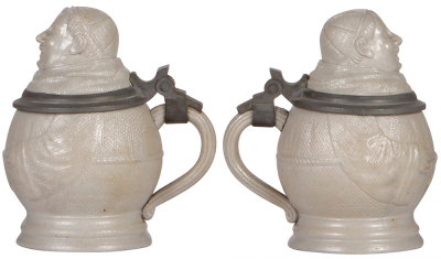 Two Character steins, .25L, stoneware, 194, Monk, mint; with, .5L, stoneware, 722, by Marzi & Remy, Rich Man, mint. - 2