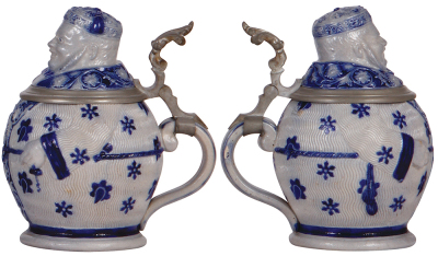 Two Character steins, .25L, stoneware, 194, Monk, mint; with, .5L, stoneware, 722, by Marzi & Remy, Rich Man, mint. - 3