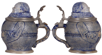 Two Character steins, .5L, stoneware, blue & purple, saltglaze, Monk & Monk, both mint. - 3