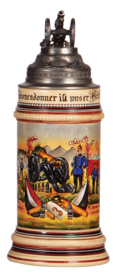 Regimental stein .5L, pottery, reproduction, made after 1950, Artillery, pewter lid, good condition.