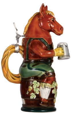 Character stein, 13.0" ht., S.C.I. Convention, Louisville, KY, 2007, Horse on a Barrel, colored lithophane of Affirmed [Thoroughbred racehorse, 11th Triple Crown Winner], mint. - 3