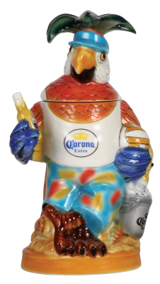 Character stein, 1.0L, porcelain, marked TRADEX, Limited Edition, Corona, Palm Tree Parrot, mint.