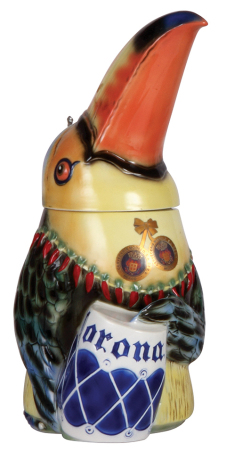 Character stein, 1.0L, porcelain, marked TRADEX, Limited Edition, Corona, Toucan, mint.
