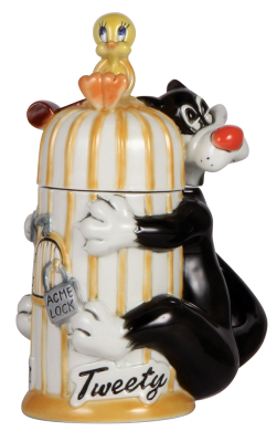 Character stein, 1.0L, porcelain, marked M. Cornell, Importers Limited Edition, Looney Tunes, Tweety & Sylvester, mint.