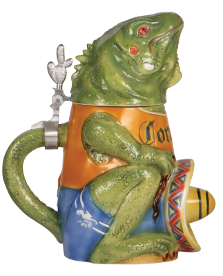 Character stein, 1.0L, porcelain, marked TRADEX, Limited Edition, Corona, Iguana, mint.  - 3